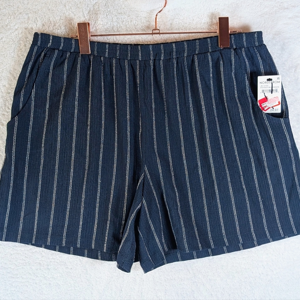 374-Nordstrom Navy and White Striped Shorts